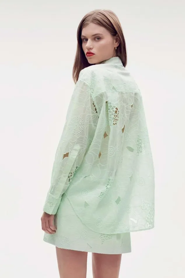 Oroton Tops Lace Overshirt Sea Spray 8211 Women