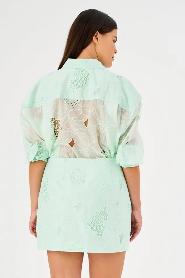 Oroton Tops Lace Overshirt Sea Spray 8211 Women