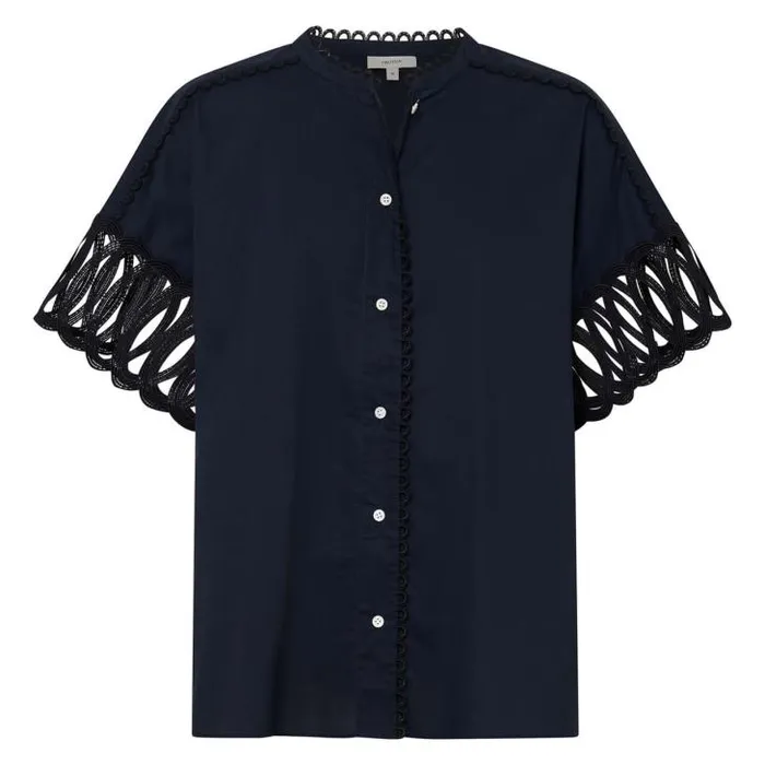 Oroton Tops Lace Trim Blouse North Sea 8211 Women