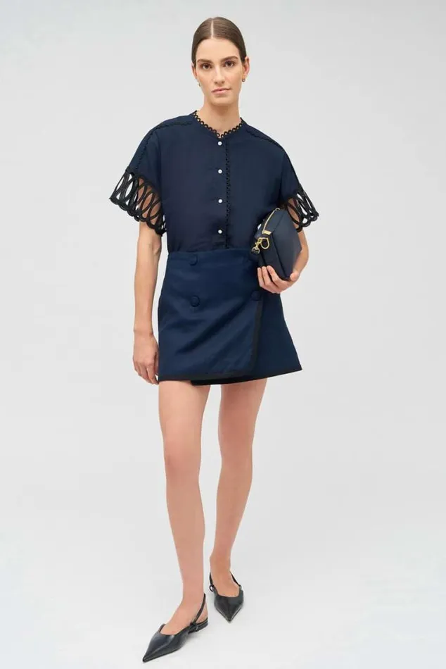 Oroton Tops Lace Trim Blouse North Sea 8211 Women