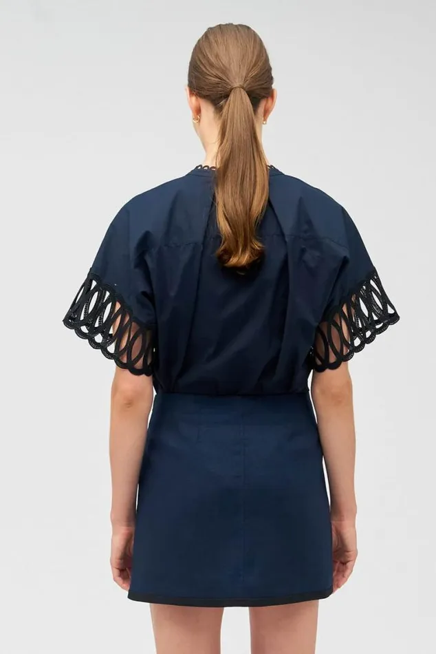 Oroton Tops Lace Trim Blouse North Sea 8211 Women