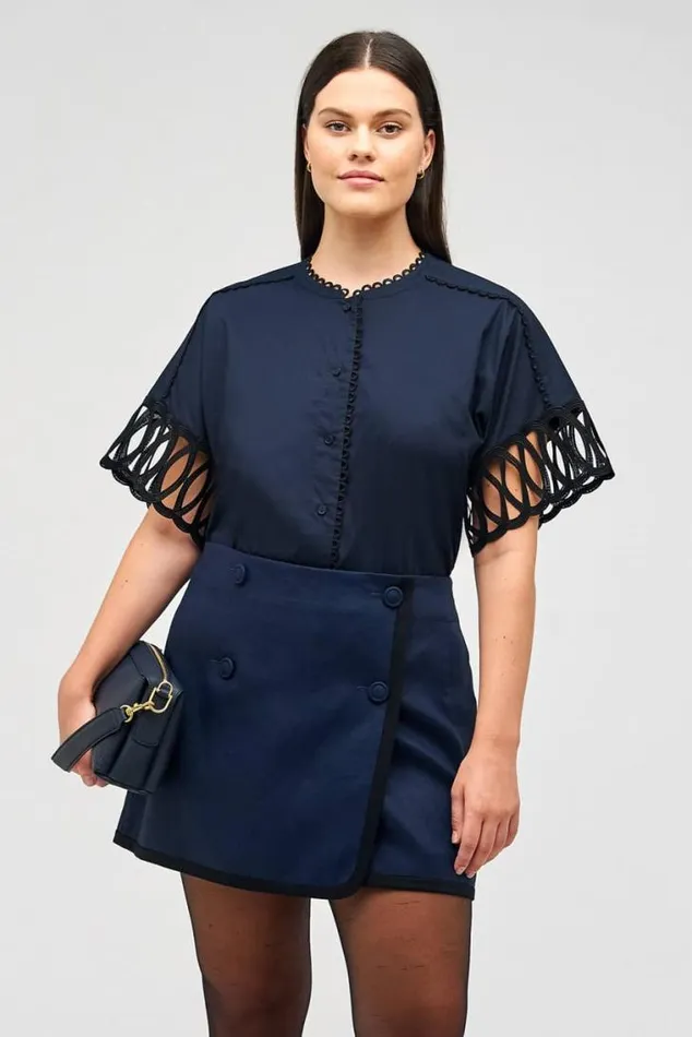 Oroton Tops Lace Trim Blouse North Sea 8211 Women