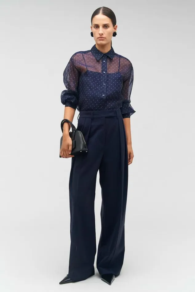 Oroton Tops Pindot Print Overshirt North Sea 8211 Women