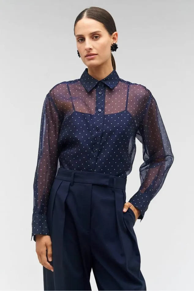 Oroton Tops Pindot Print Overshirt North Sea 8211 Women