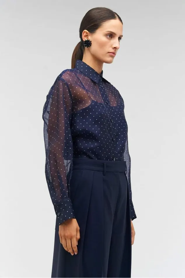 Oroton Tops Pindot Print Overshirt North Sea 8211 Women