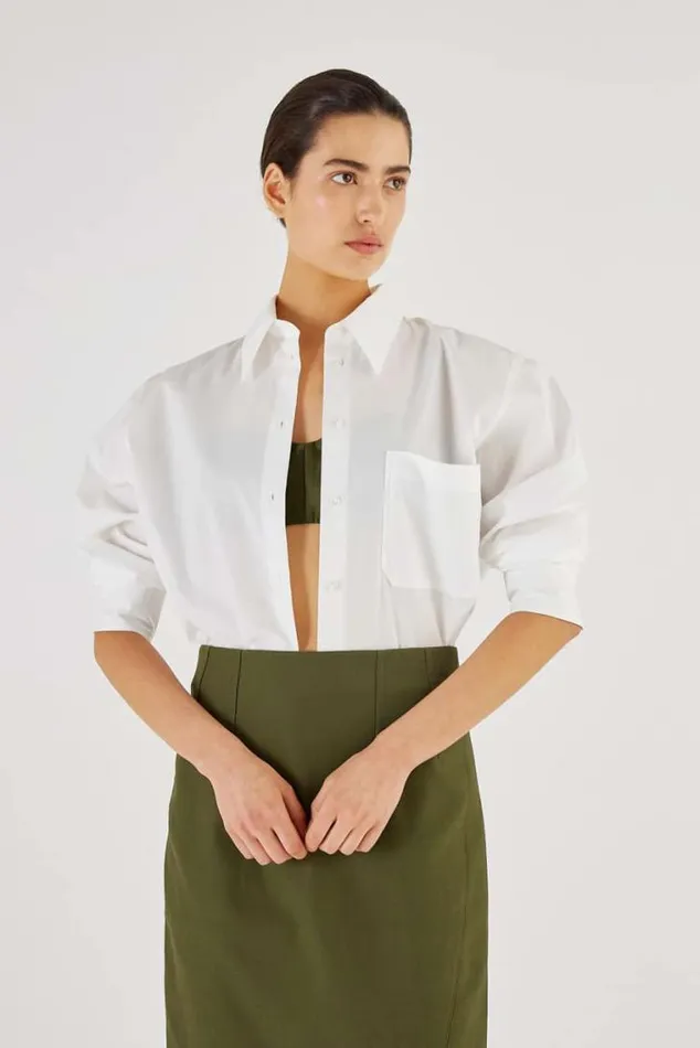 Oroton Tops Poplin Long Sleeve Shirt White 8211 Women
