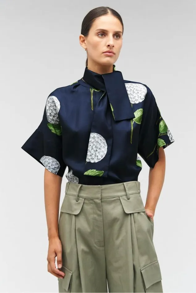 Oroton Tops Snowdrop Print Blouse North Sea 8211 Women