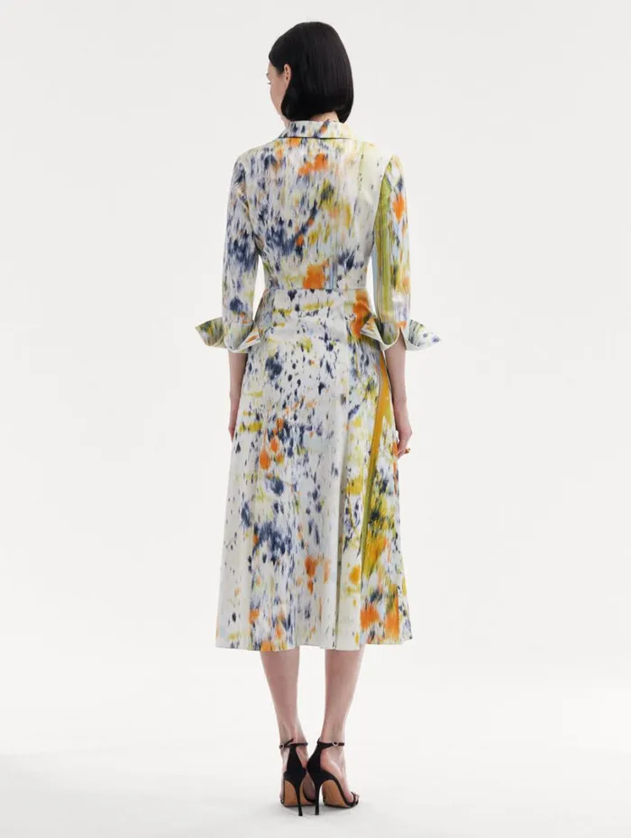 Oscar De La Renta 34 Sleeve Abstract Brushstroke Dress Citrine Multi Women Dresses