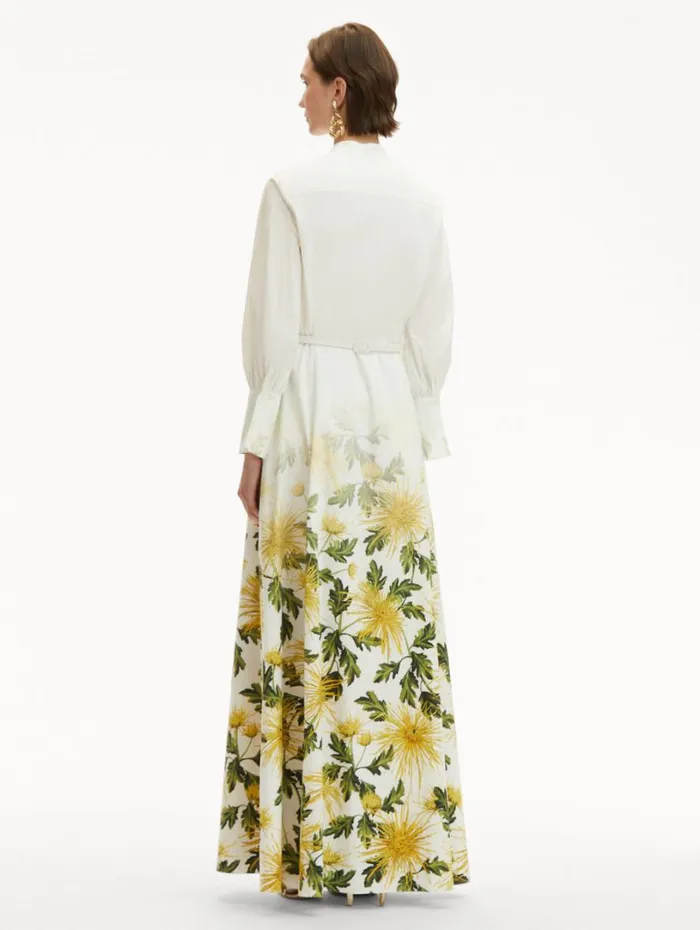 Oscar De La Renta Chrysanthemum Fade Cotton Poplin Dress Yellow White Women Dresses Oscar De La Renta Chrysanthemum Fade Cotton Poplin Dress Yellow White Women Dresses