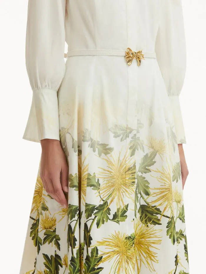 Oscar De La Renta Chrysanthemum Fade Cotton Poplin Dress Yellow White Women Dresses Oscar De La Renta Chrysanthemum Fade Cotton Poplin Dress Yellow White Women Dresses