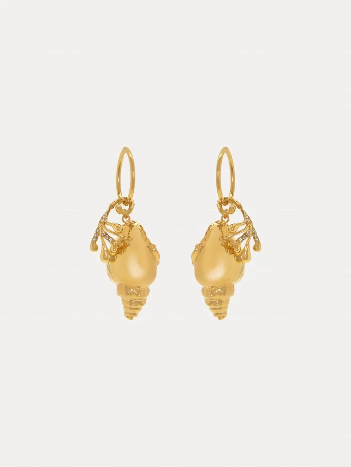 Oscar De La Renta Coral and Shell Hoop Earrings Gold Women Earrings
