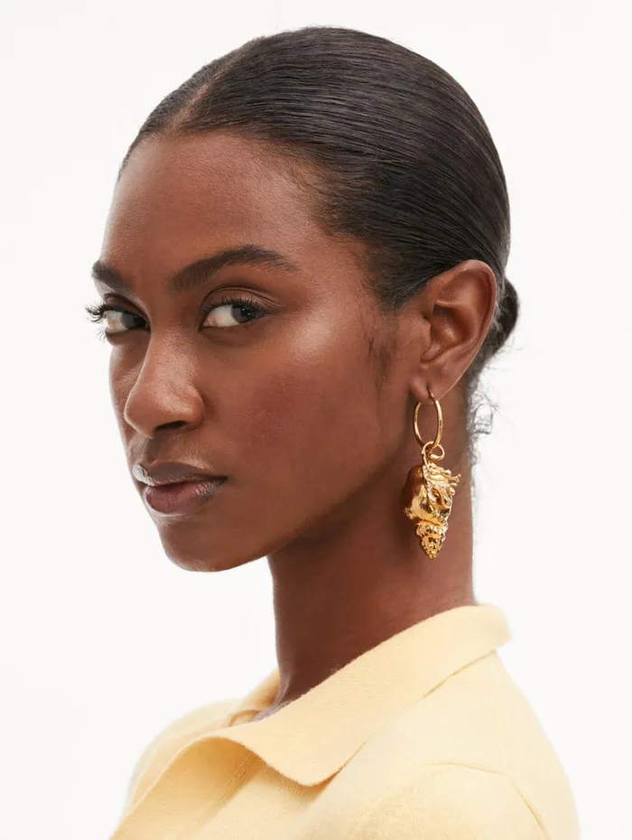 Oscar De La Renta Coral and Shell Hoop Earrings Gold Women Earrings Oscar De La Renta Coral and Shell Hoop Earrings Gold Women Earrings
