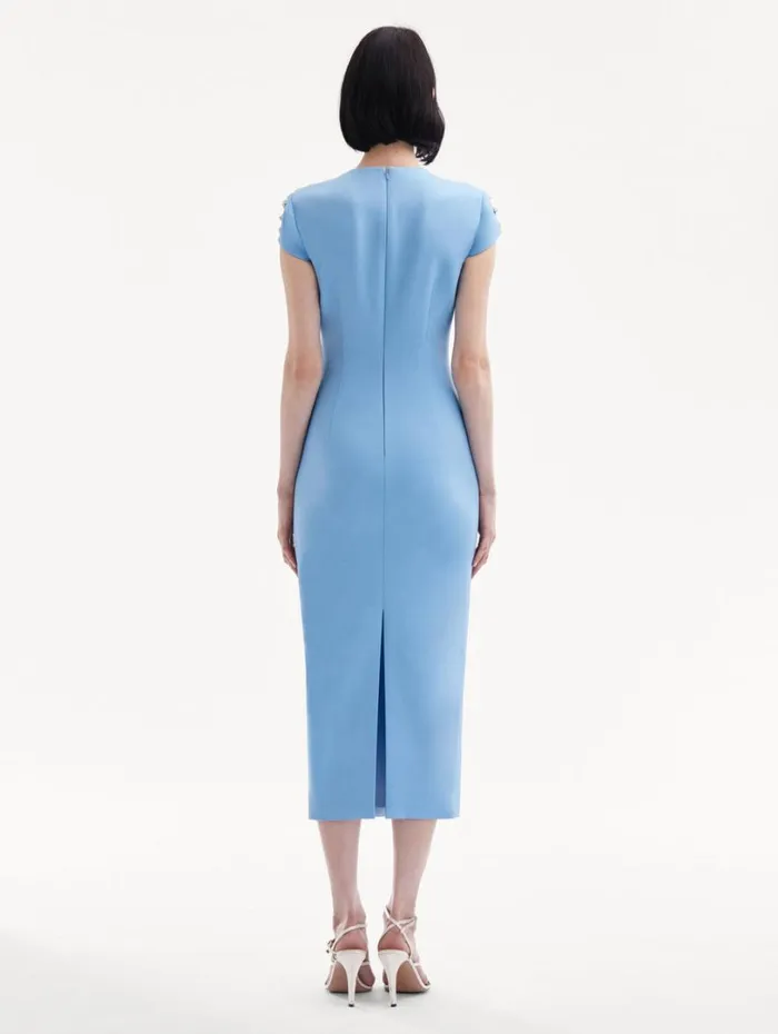 Oscar De La Renta Crystal Embroidered Cap Sleeve Dress Pastel Blue Women Dresses Oscar De La Renta Crystal Embroidered Cap Sleeve Dress Pastel Blue Women Dresses