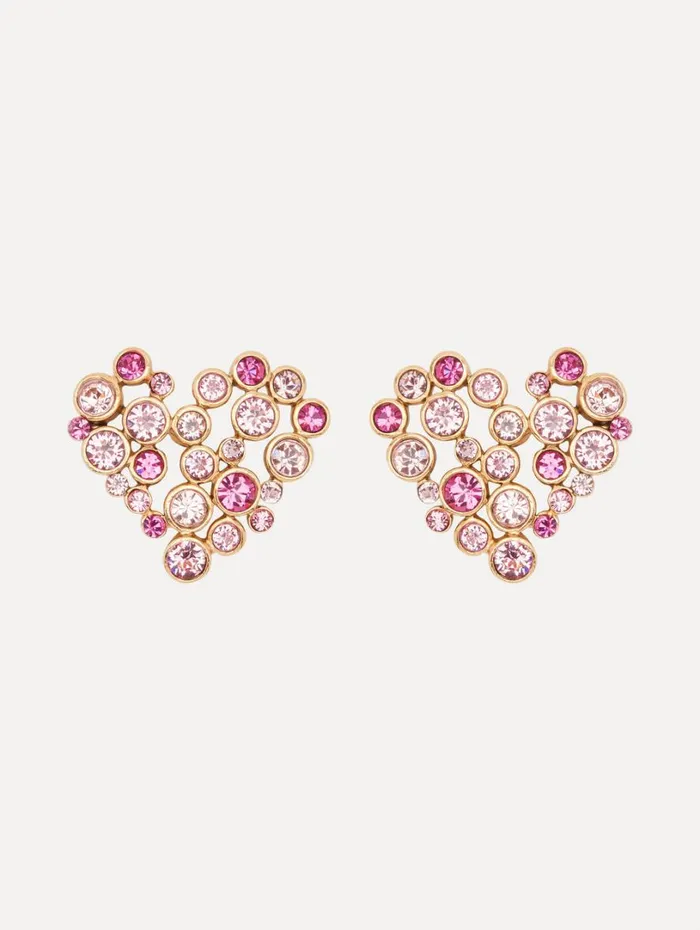 Oscar De La Renta Crystal Heart ClipOn Earrings Rose Gold Multi Women Earrings