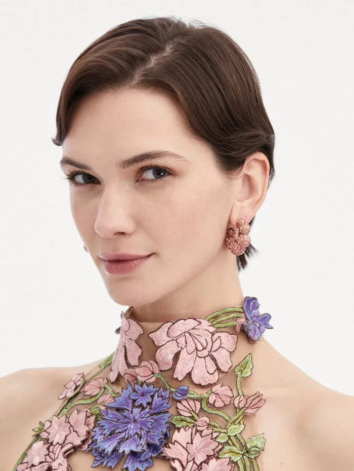 Oscar De La Renta Crystal Sphere Hoop Earrings Rose Women Earrings Oscar De La Renta Crystal Sphere Hoop Earrings Rose Women Earrings