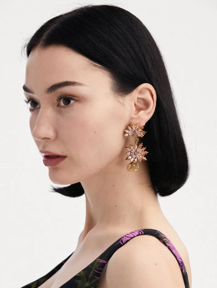 Oscar De La Renta Dandelion Drop ClipOn Earrings Rose Women Earrings