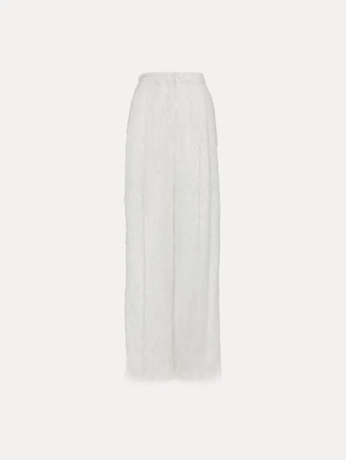 Oscar De La Renta Fringe Fil Coup Wide Leg Pant Ivory Women Pants and Skirts