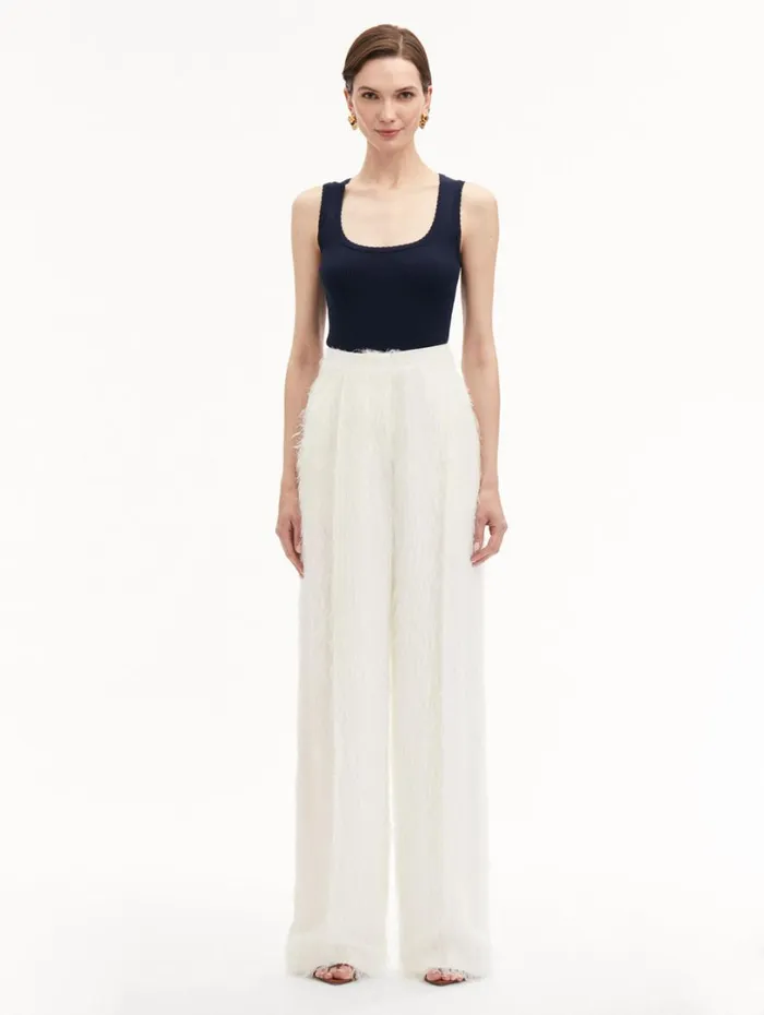 Oscar De La Renta Fringe Fil Coup Wide Leg Pant Ivory Women Pants and Skirts Oscar De La Renta Fringe Fil Coup Wide Leg Pant Ivory Women Pants and Skirts