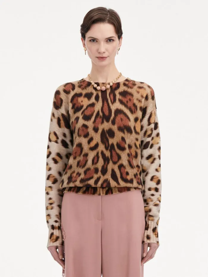 Oscar De La Renta Jaguar Ombr Pullover Beige Multi Women Blouses and Knits