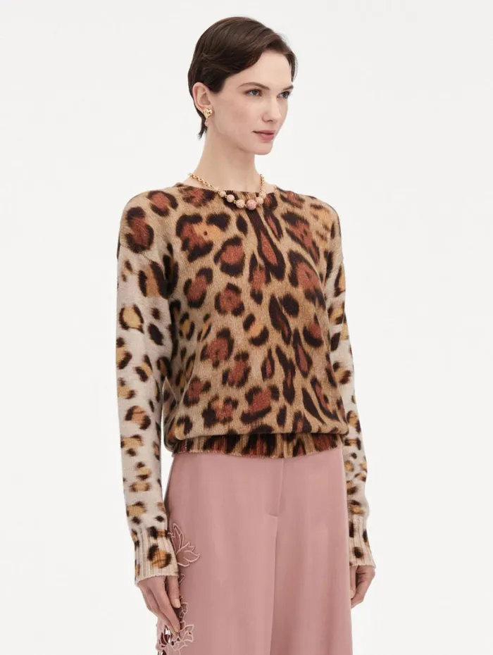 Oscar De La Renta Jaguar Ombr Pullover Beige Multi Women Blouses and Knits