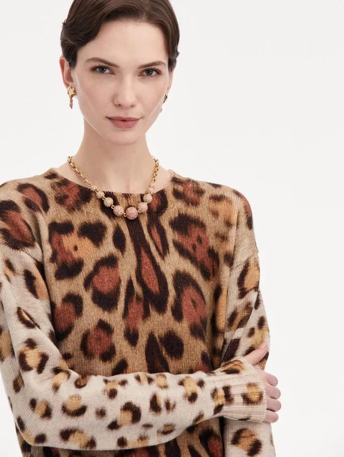 Oscar De La Renta Jaguar Ombr Pullover Beige Multi Women Blouses and Knits
