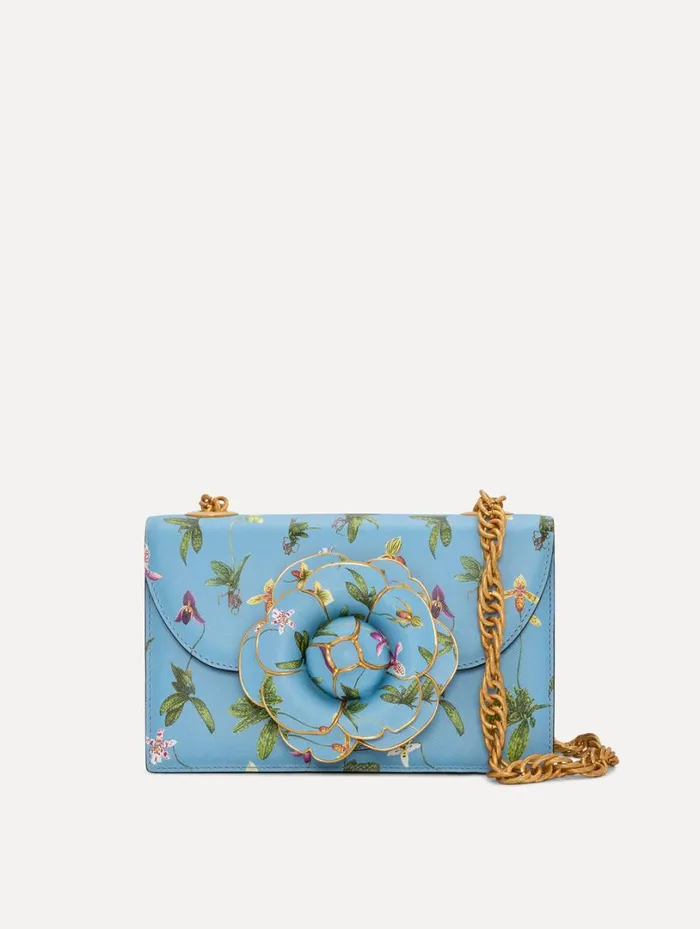 Oscar De La Renta Orchid Printed TRO Bag Powder Blue Women Handbags