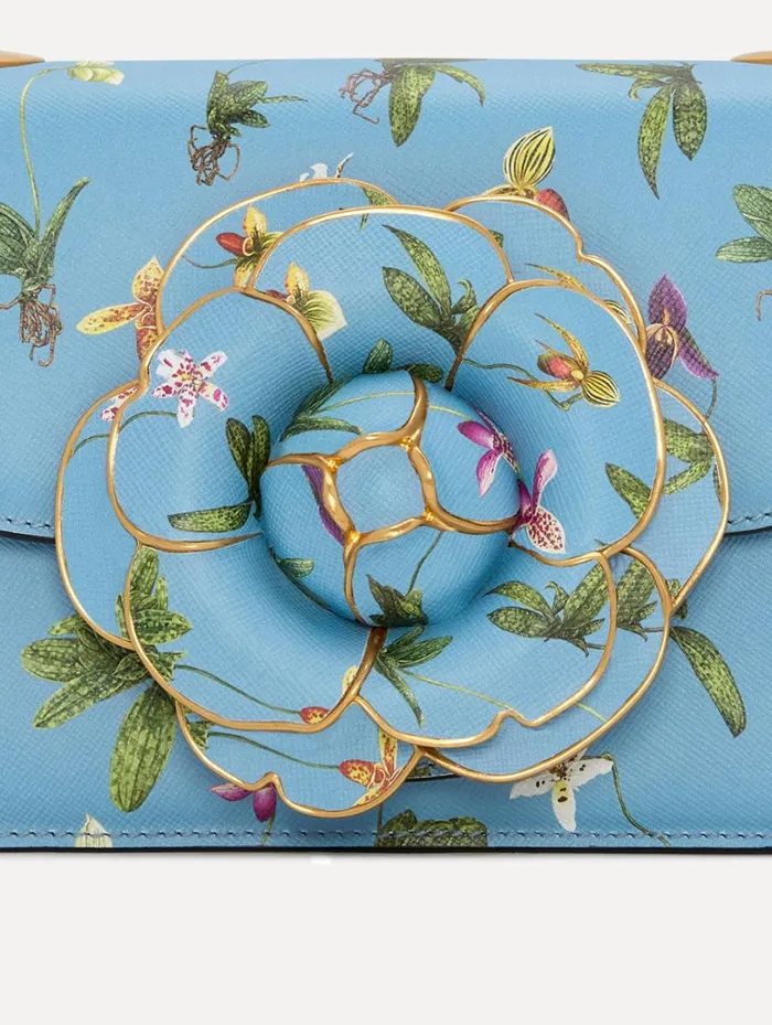 Oscar De La Renta Orchid Printed TRO Bag Powder Blue Women Handbags Oscar De La Renta Orchid Printed TRO Bag Powder Blue Women Handbags