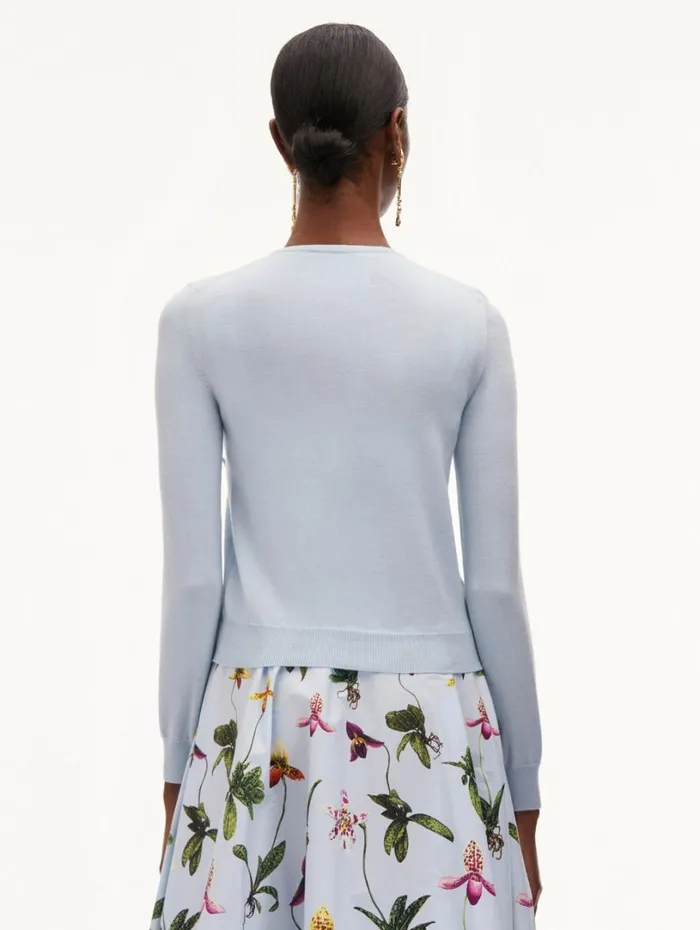 Oscar De La Renta Orchid Threadwork Cardigan Light Blue Women Blouses and Knits