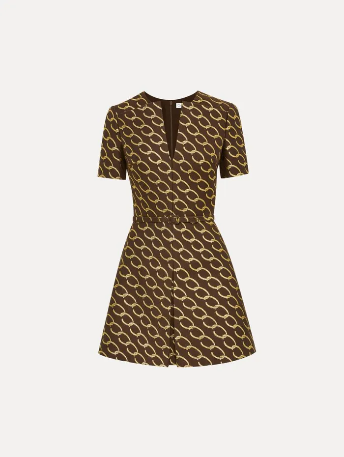 Oscar De La Renta Oscar ChainLink Jacquard Dress Cafe Gold Women Dresses