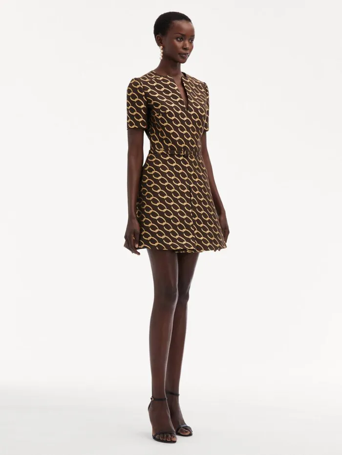 Oscar De La Renta Oscar ChainLink Jacquard Dress Cafe Gold Women Dresses Oscar De La Renta Oscar ChainLink Jacquard Dress Cafe Gold Women Dresses