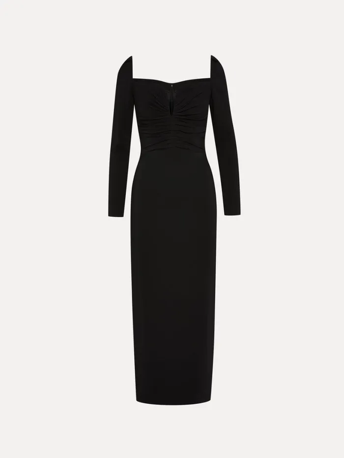 Oscar De La Renta Plunging Sweetheart Cocktail Dress Black Women Dresses