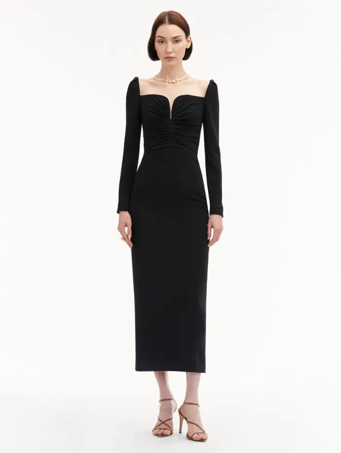 Oscar De La Renta Plunging Sweetheart Cocktail Dress Black Women Dresses