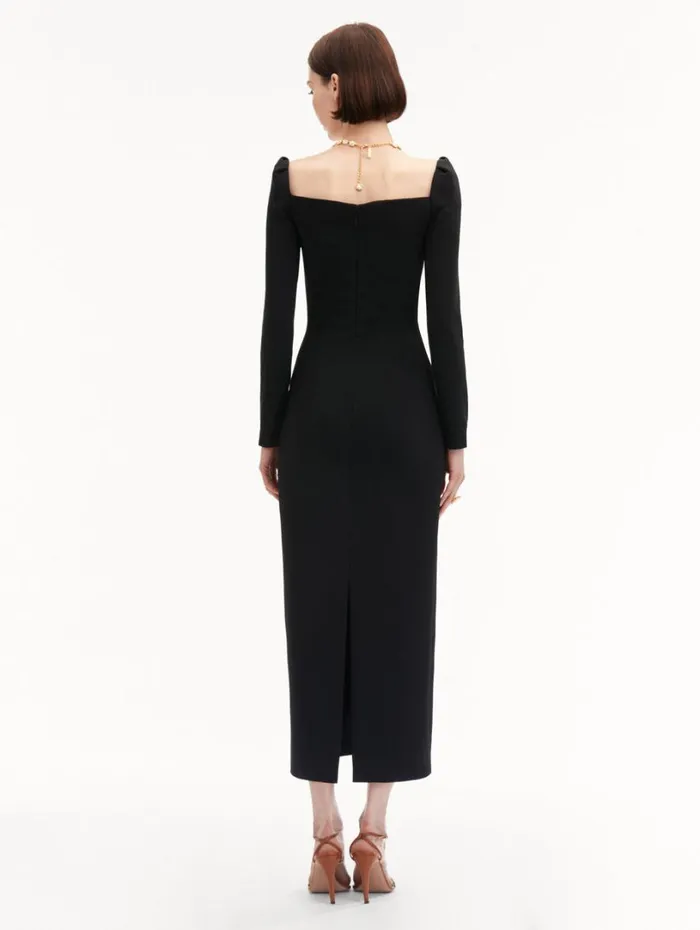 Oscar De La Renta Plunging Sweetheart Cocktail Dress Black Women Dresses