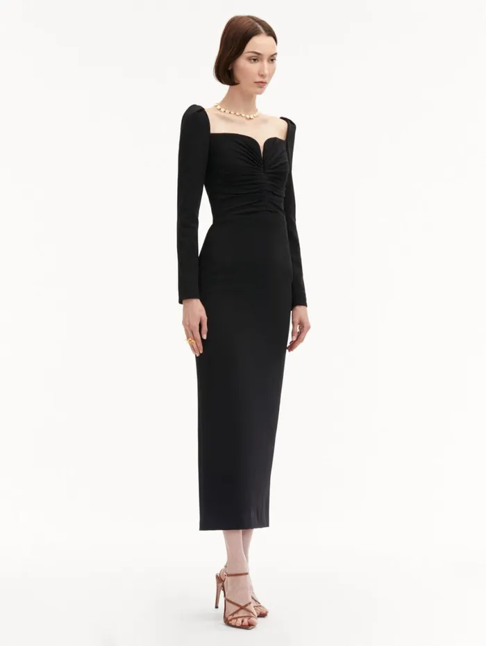 Oscar De La Renta Plunging Sweetheart Cocktail Dress Black Women Dresses