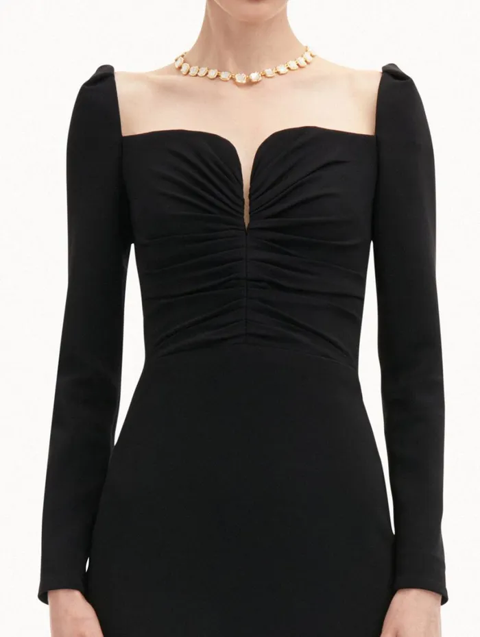 Oscar De La Renta Plunging Sweetheart Cocktail Dress Black Women Dresses