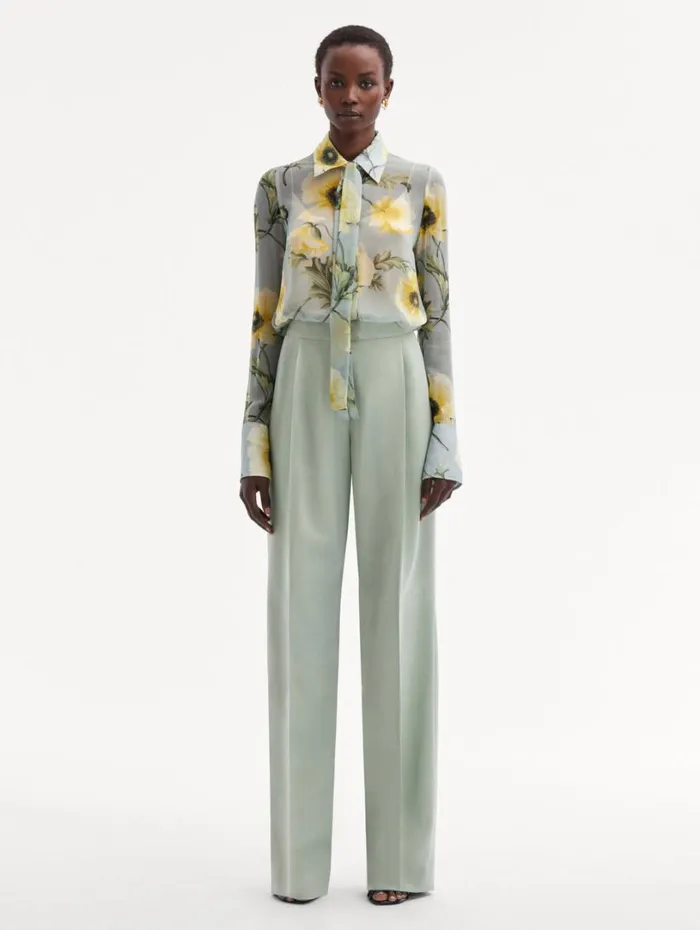 Oscar De La Renta Poppy TieNeck Chiffon Blouse Sage Yellow Women Blouses and Knits Oscar De La Renta Poppy TieNeck Chiffon Blouse Sage Yellow Women Blouses and Knits