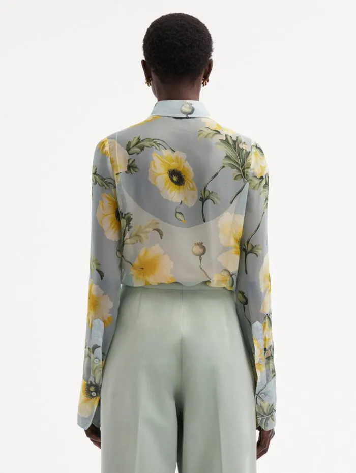 Oscar De La Renta Poppy TieNeck Chiffon Blouse Sage Yellow Women Blouses and Knits Oscar De La Renta Poppy TieNeck Chiffon Blouse Sage Yellow Women Blouses and Knits