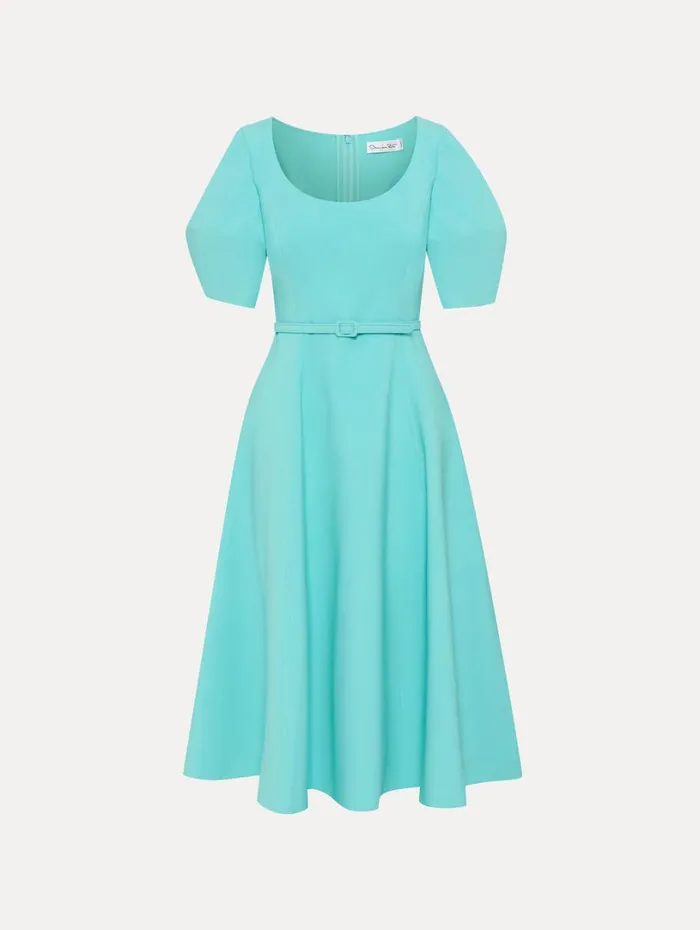 Oscar De La Renta Puff Sleeve Wool Dress Soft Mint Women Dresses