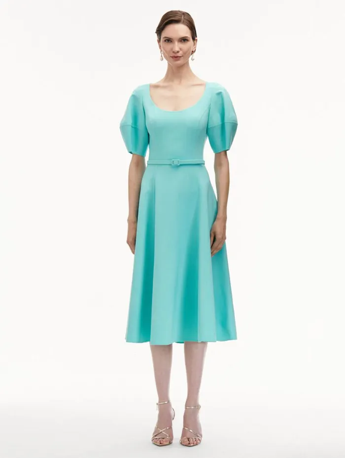 Oscar De La Renta Puff Sleeve Wool Dress Soft Mint Women Dresses
