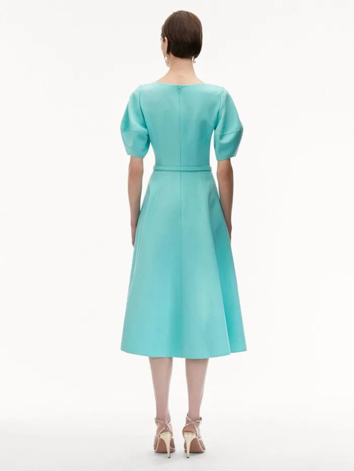Oscar De La Renta Puff Sleeve Wool Dress Soft Mint Women Dresses