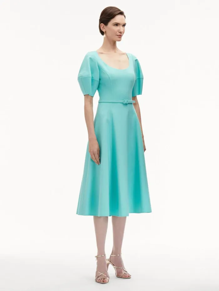Oscar De La Renta Puff Sleeve Wool Dress Soft Mint Women Dresses