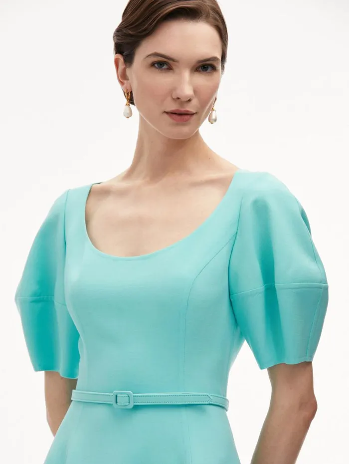 Oscar De La Renta Puff Sleeve Wool Dress Soft Mint Women Dresses