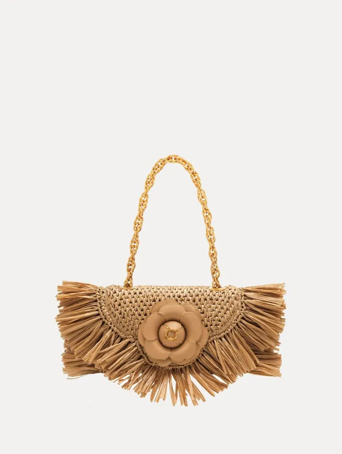 Oscar De La Renta Raffia Fringe TRO Bag Natural Women Handbags