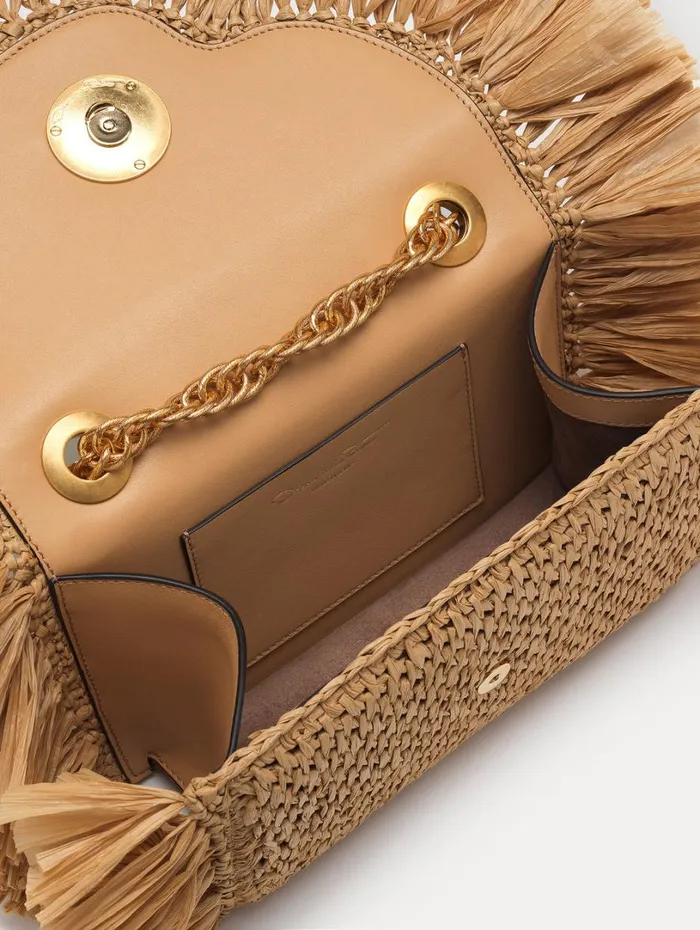 Oscar De La Renta Raffia Fringe TRO Bag Natural Women Handbags