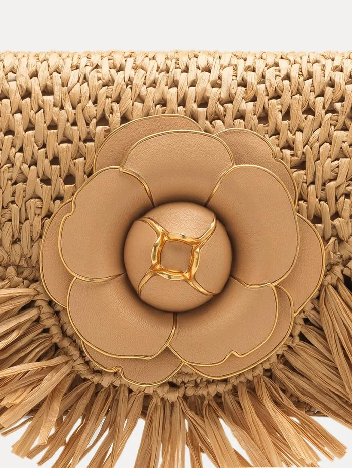 Oscar De La Renta Raffia Fringe TRO Bag Natural Women Handbags