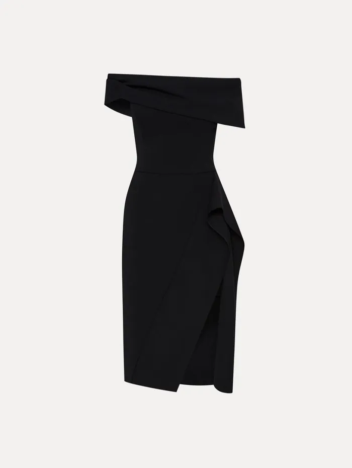 Oscar De La Renta RibbonDetailed Off Shoulder Cocktail Dress Black Women Dresses