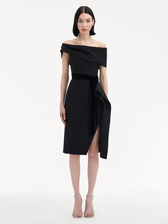 Oscar De La Renta RibbonDetailed Off Shoulder Cocktail Dress Black Women Dresses