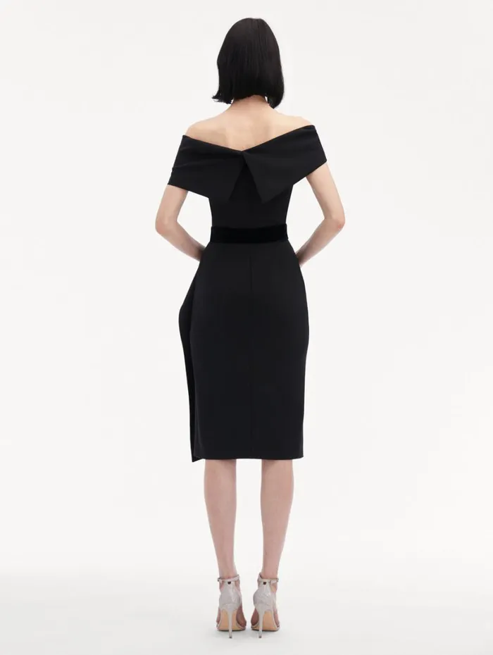 Oscar De La Renta RibbonDetailed Off Shoulder Cocktail Dress Black Women Dresses