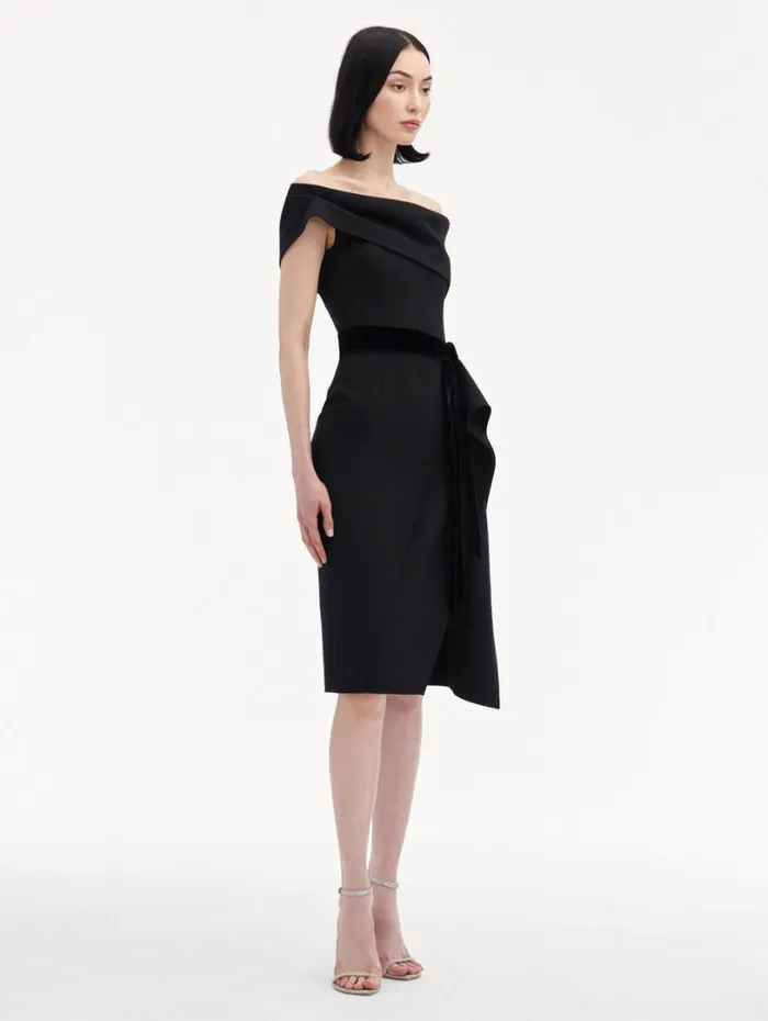Oscar De La Renta RibbonDetailed Off Shoulder Cocktail Dress Black Women Dresses