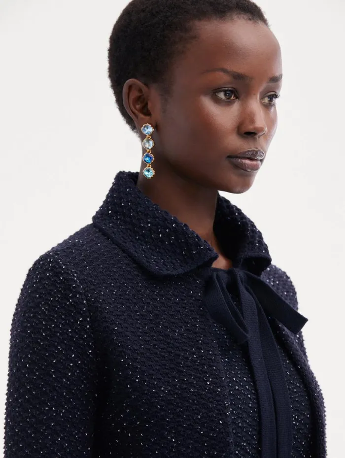 Oscar De La Renta Sequin Tweed Jacket Navy Women Jackets and Coats Oscar De La Renta Sequin Tweed Jacket Navy Women Jackets and Coats